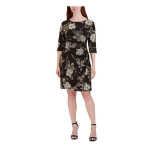 SIGNATURE BY ROBBIE BEE Womens Black 3/4 Sleeve Sheath Dress Petites PS